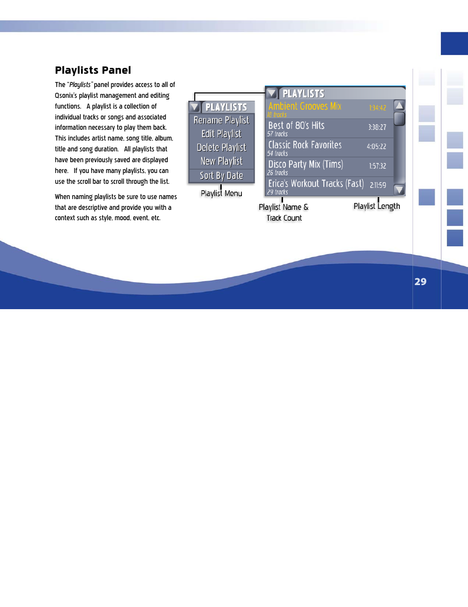 Playlists panel | Qsonix Q100 System User Manual | Page 29 / 42