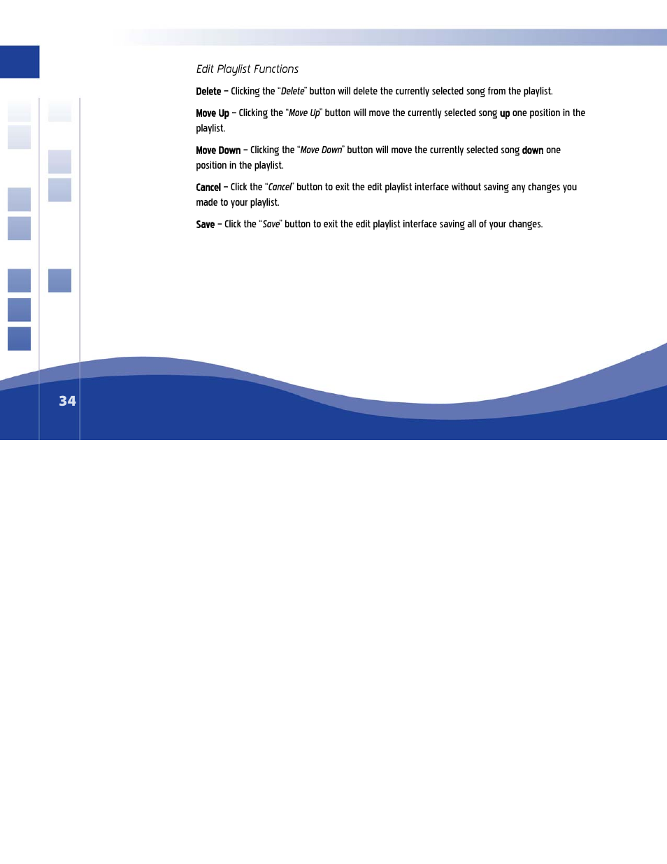 Edit playlist functions | Qsonix Q100 System User Manual | Page 34 / 42