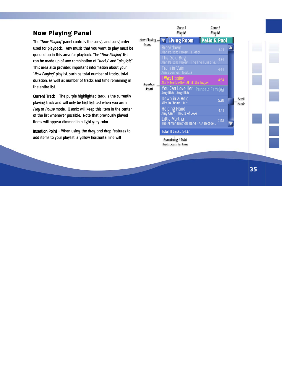 Now playing panel | Qsonix Q100 System User Manual | Page 35 / 42