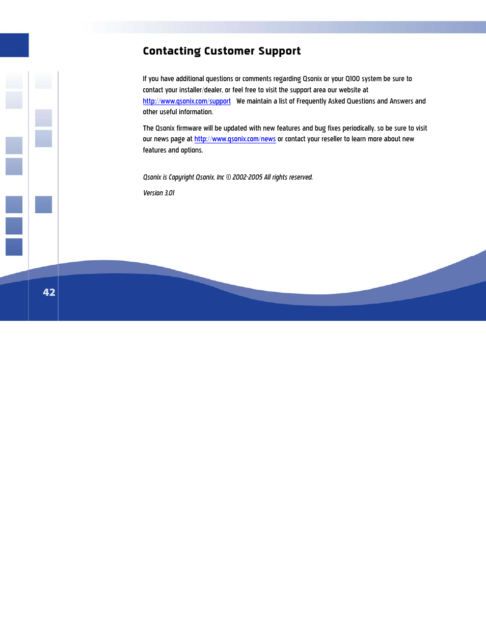 Contacting customer support | Qsonix Q100 System User Manual | Page 42 / 42