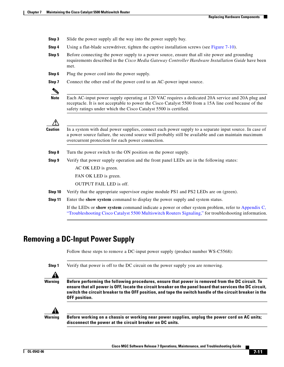 Removing a dc-input power supply | Cisco 5500 User Manual | Page 11 / 18