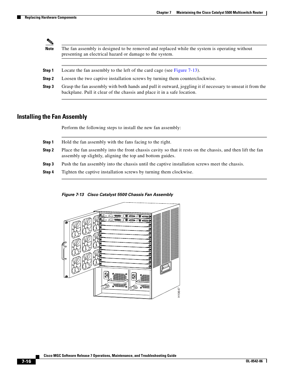 Installing the fan assembly | Cisco 5500 User Manual | Page 16 / 18