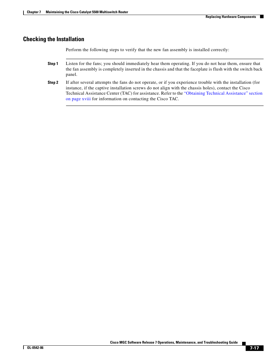 Checking the installation | Cisco 5500 User Manual | Page 17 / 18