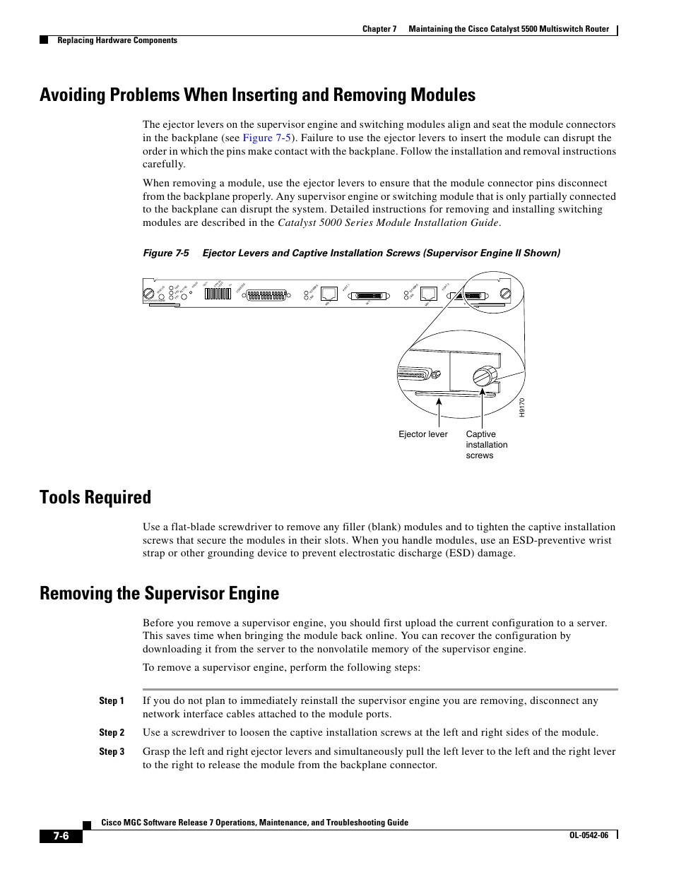 Tools required, Removing the supervisor engine, Step 1 | Step 2, Step 3 | Cisco 5500 User Manual | Page 6 / 18