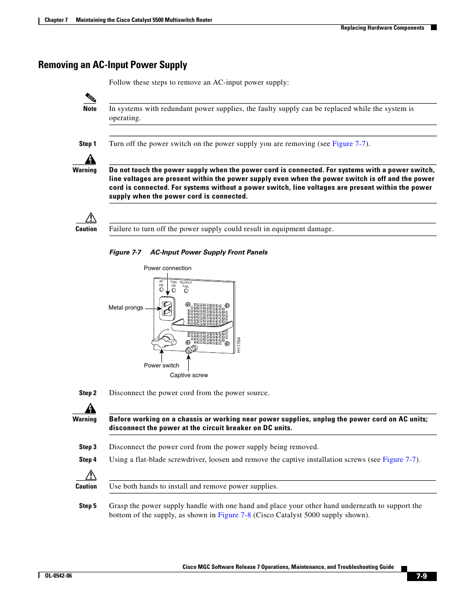 Removing an ac-input power supply | Cisco 5500 User Manual | Page 9 / 18