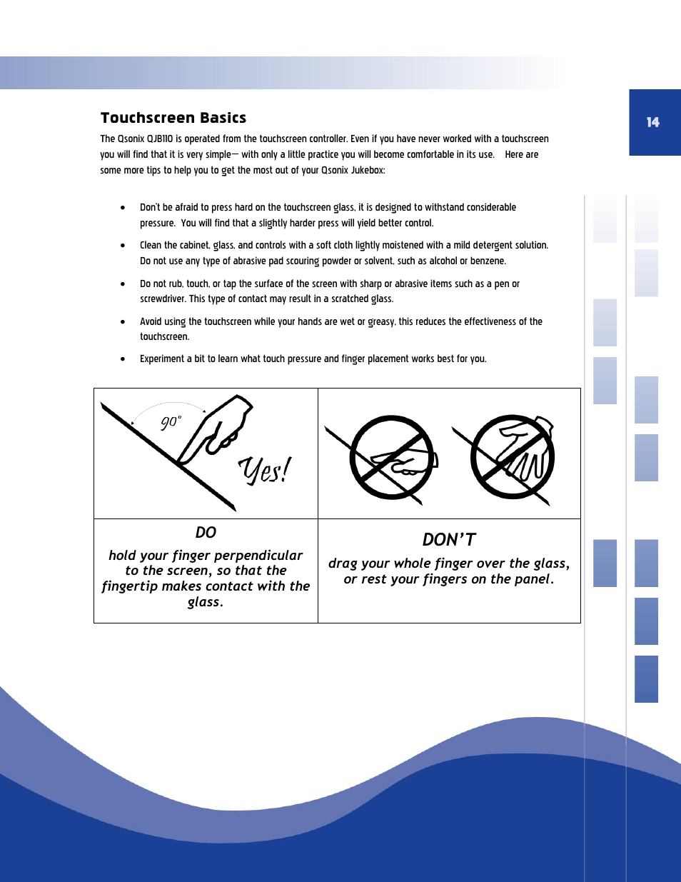 Touchscreen basics, Don’t | Qsonix QJB110 User Manual | Page 10 / 64