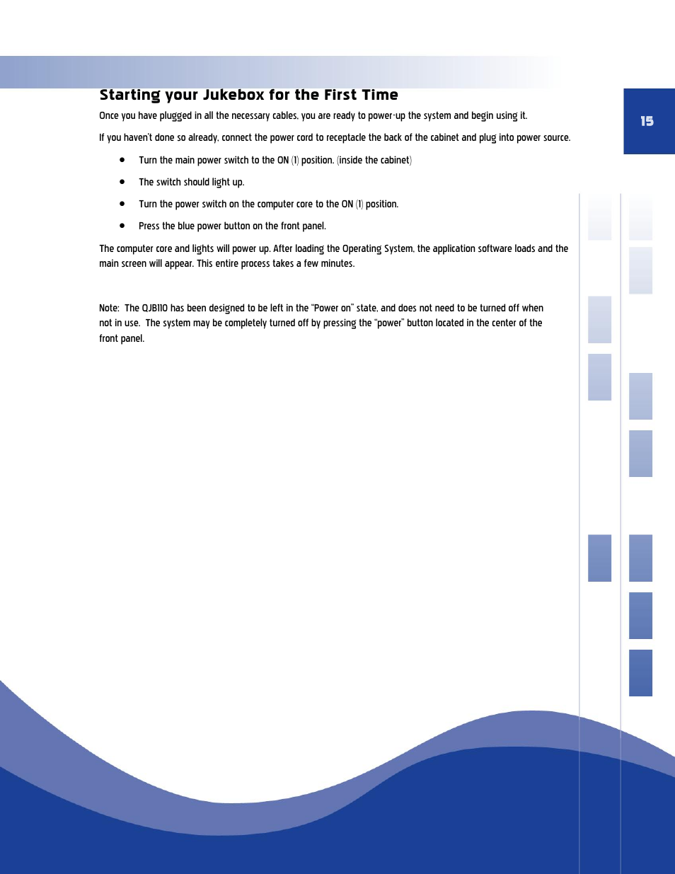 Starting your jukebox for the first time | Qsonix QJB110 User Manual | Page 11 / 64
