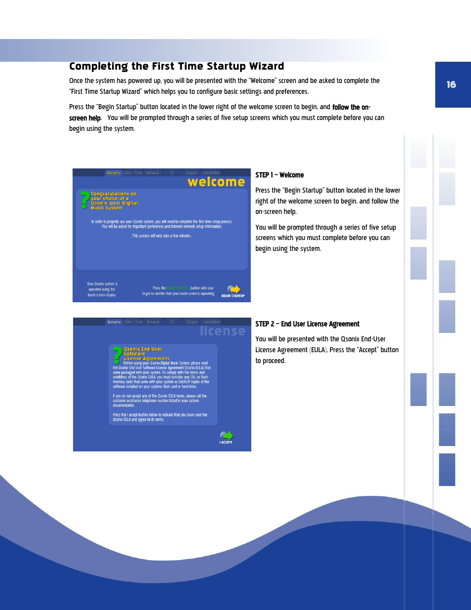 Completing the first time startup wizard | Qsonix QJB110 User Manual | Page 12 / 64