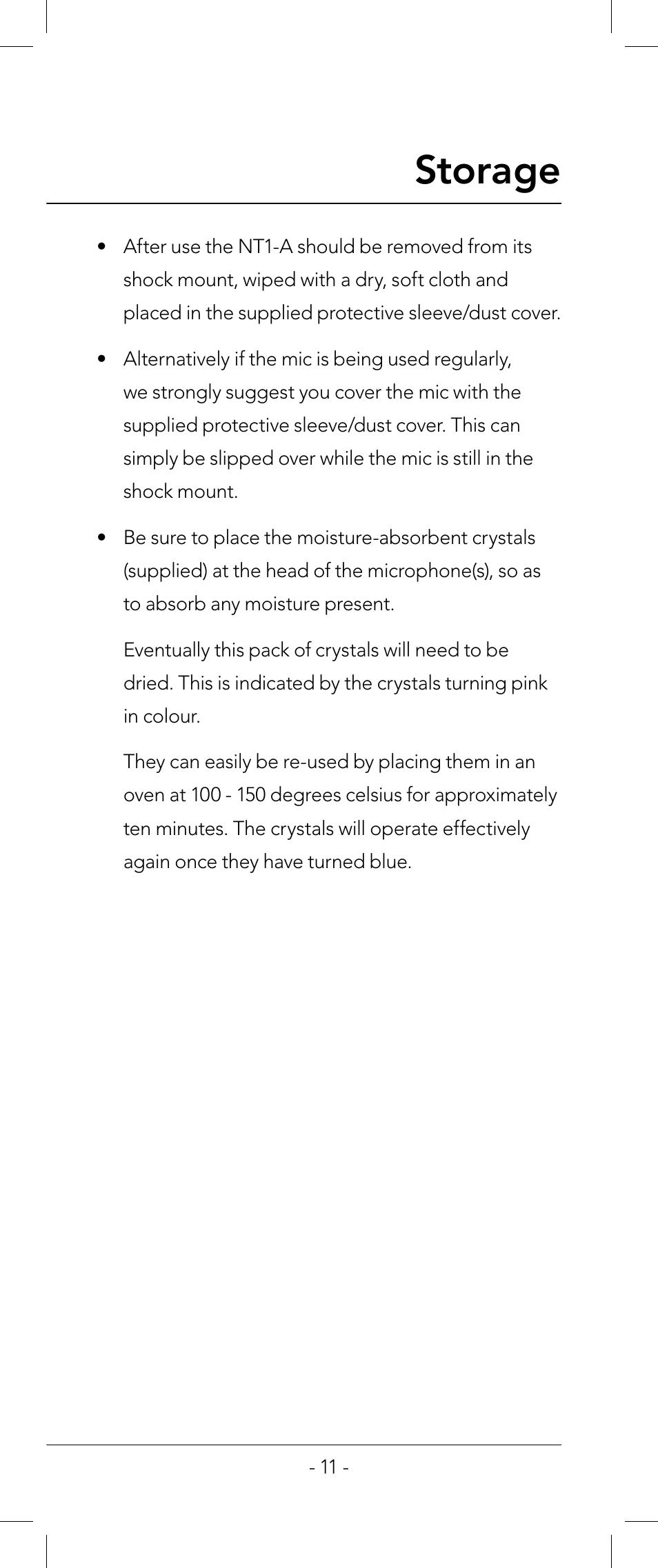 Storage | RODE Microphones nt1-a User Manual | Page 11 / 12
