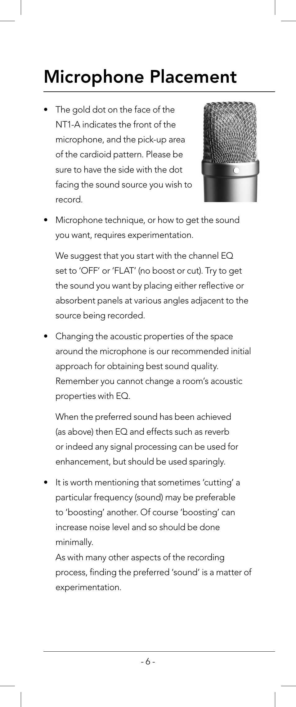Microphone placement | RODE Microphones nt1-a User Manual | Page 6 / 12