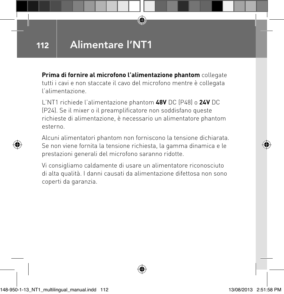 Alimentare l’nt1 | RODE Microphones NT1 User Manual | Page 112 / 208