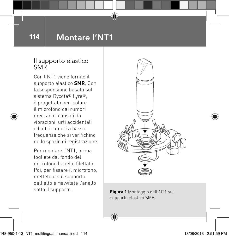 Montare l’nt1, 114 il supporto elastico smr | RODE Microphones NT1 User Manual | Page 114 / 208