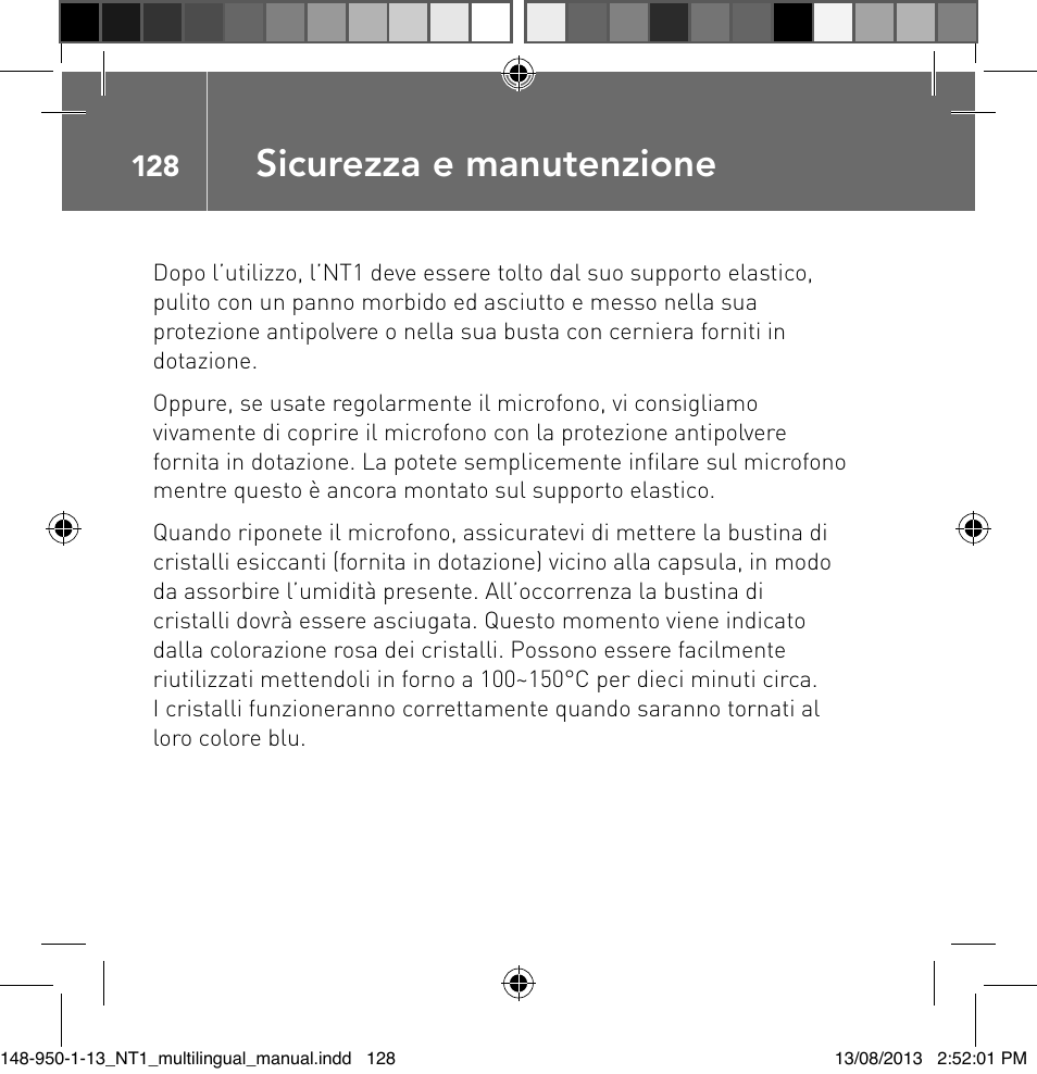 Sicurezza e manutenzione | RODE Microphones NT1 User Manual | Page 128 / 208