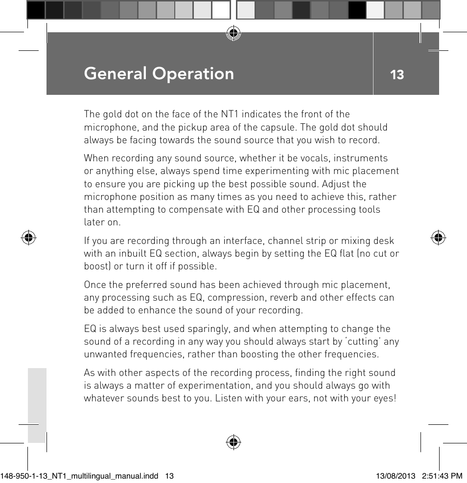 General operation | RODE Microphones NT1 User Manual | Page 13 / 208