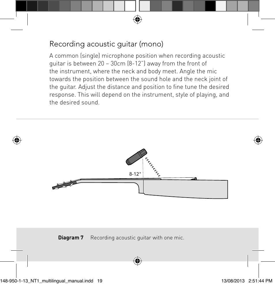 Recording acoustic guitar (mono) | RODE Microphones NT1 User Manual | Page 19 / 208