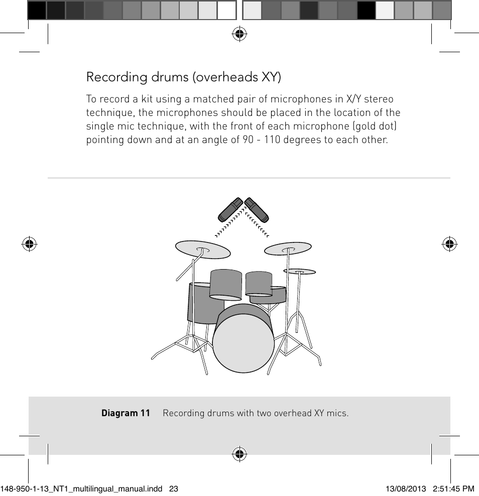 Recording drums (overheads xy) | RODE Microphones NT1 User Manual | Page 23 / 208