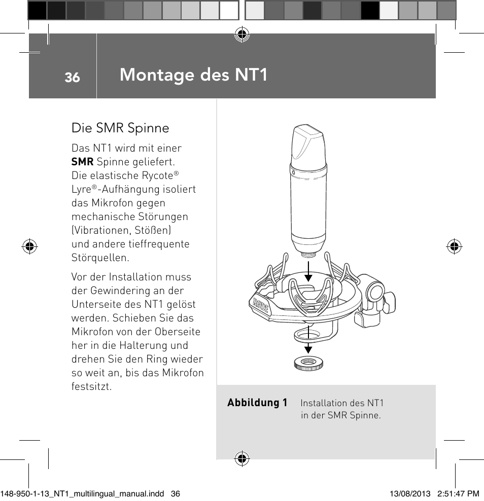 Montage des nt1, 36 die smr spinne | RODE Microphones NT1 User Manual | Page 36 / 208