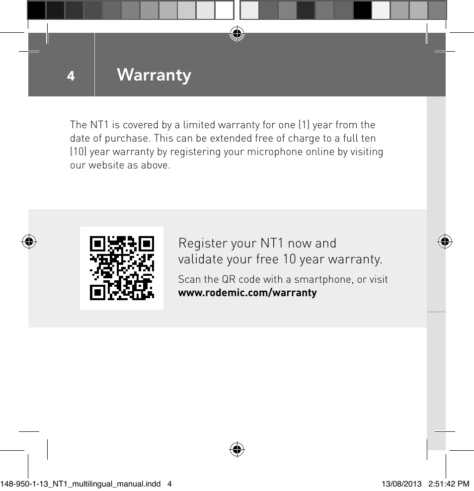 Warranty | RODE Microphones NT1 User Manual | Page 4 / 208