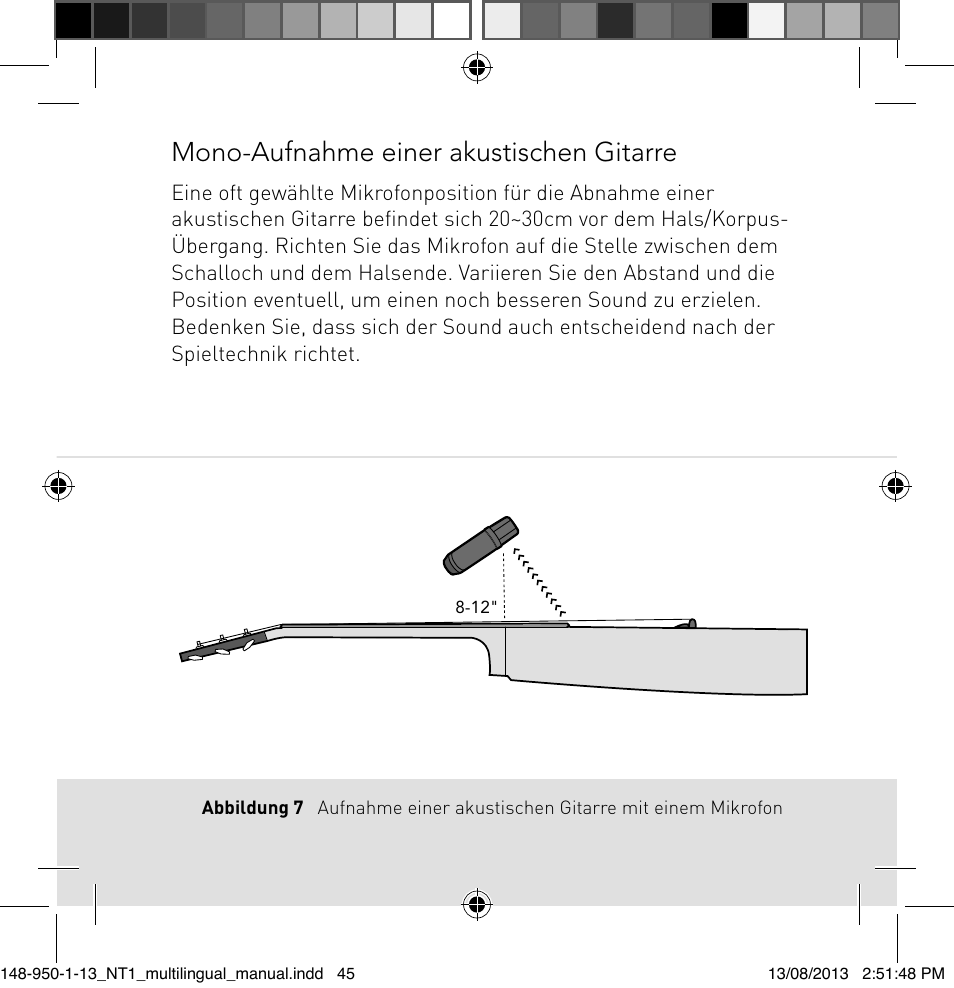 Mono-aufnahme einer akustischen gitarre | RODE Microphones NT1 User Manual | Page 45 / 208