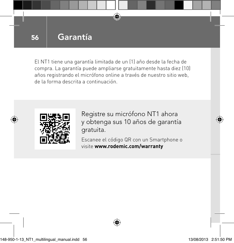 Garantía | RODE Microphones NT1 User Manual | Page 56 / 208