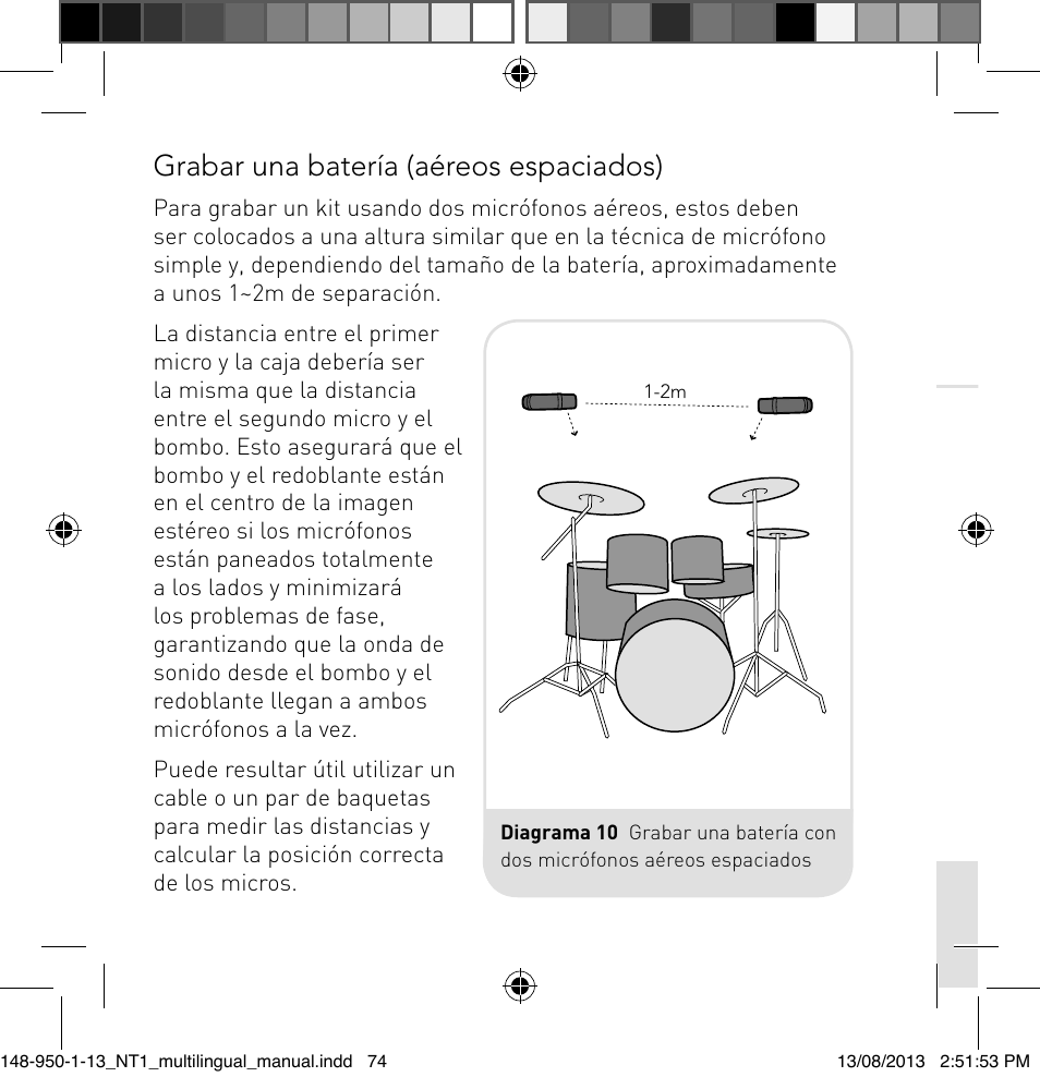 Grabar una batería (aéreos espaciados) | RODE Microphones NT1 User Manual | Page 74 / 208