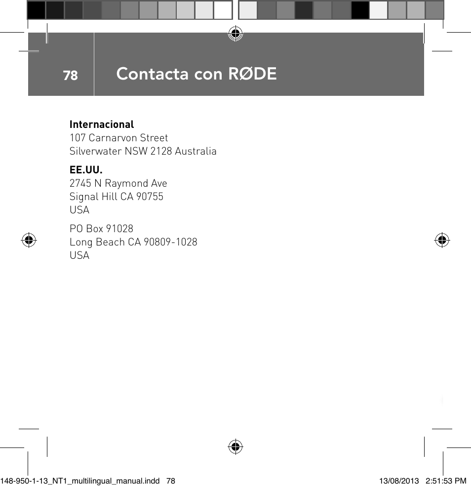 Contacta con røde | RODE Microphones NT1 User Manual | Page 78 / 208