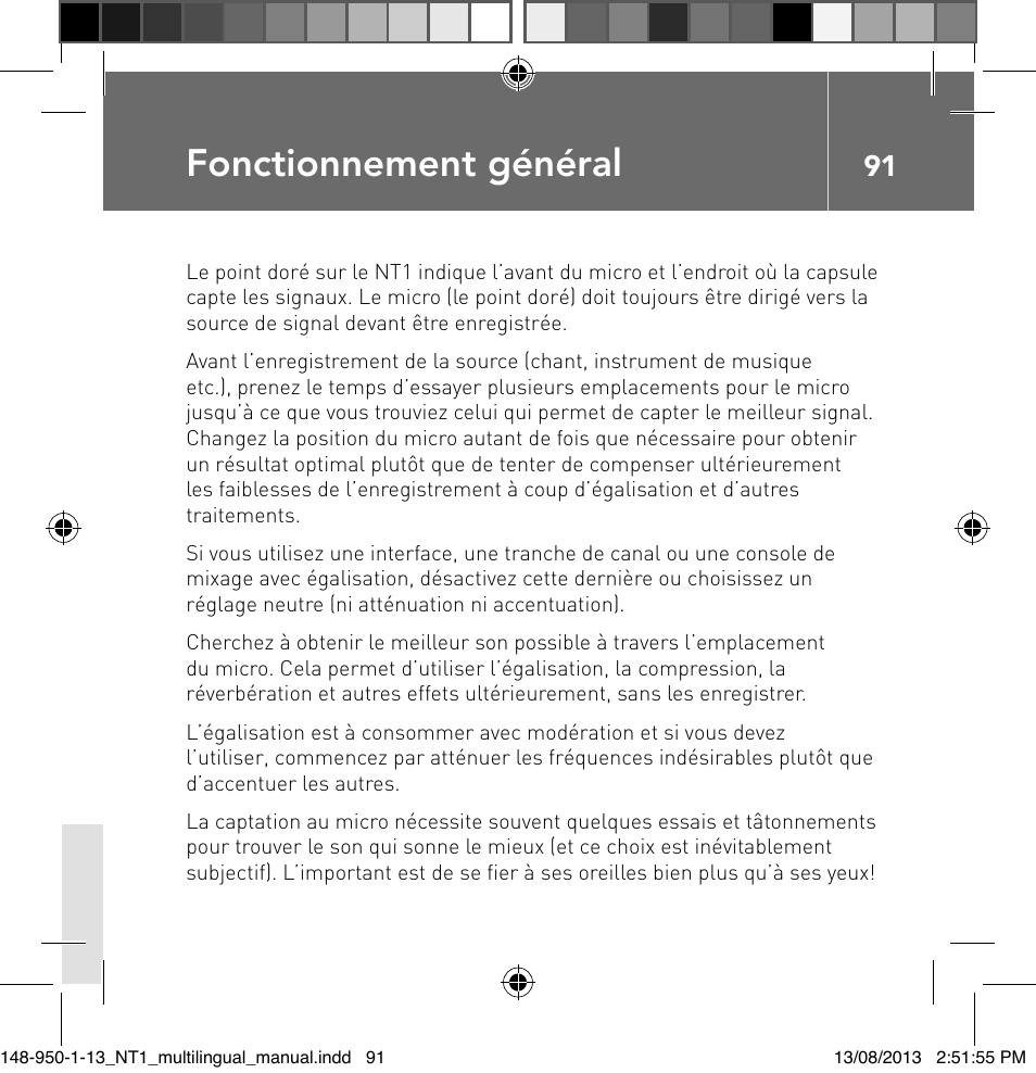 Fonctionnement général | RODE Microphones NT1 User Manual | Page 91 / 208