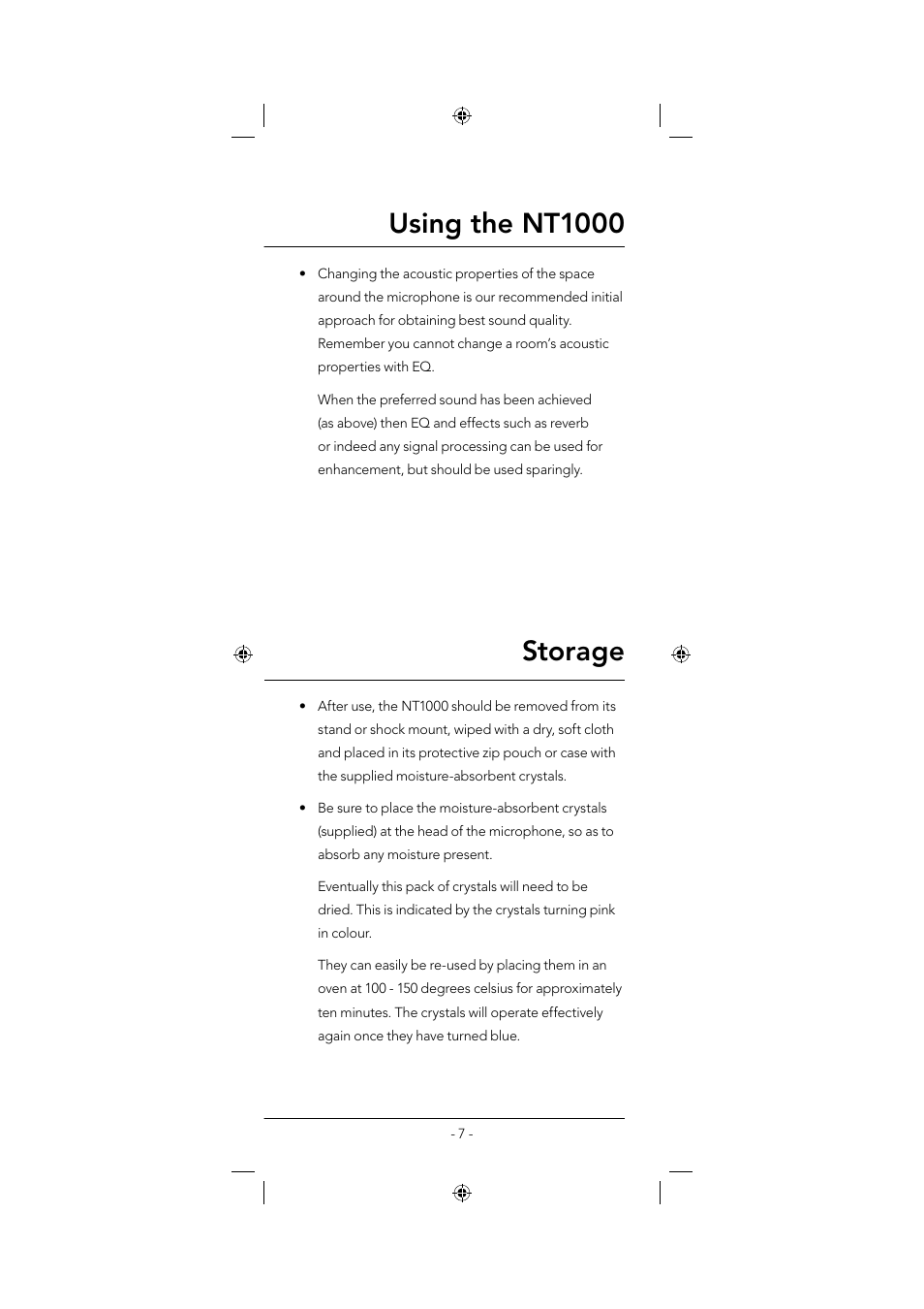 Using the nt1000, Storage | RODE Microphones NT1000 User Manual | Page 7 / 8