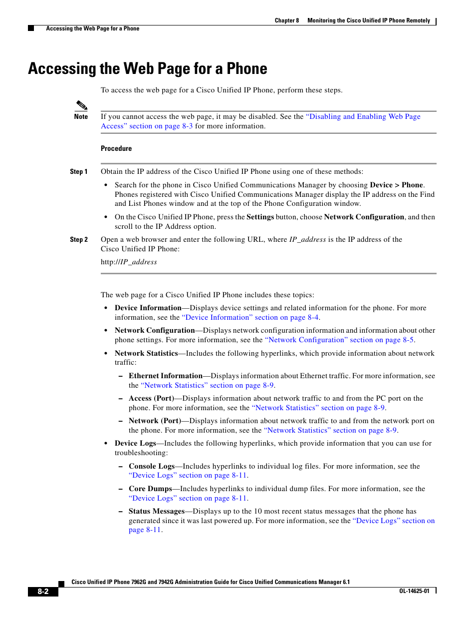 Accessing the web page for a phone | Cisco OL-14625-01 User Manual | Page 2 / 14