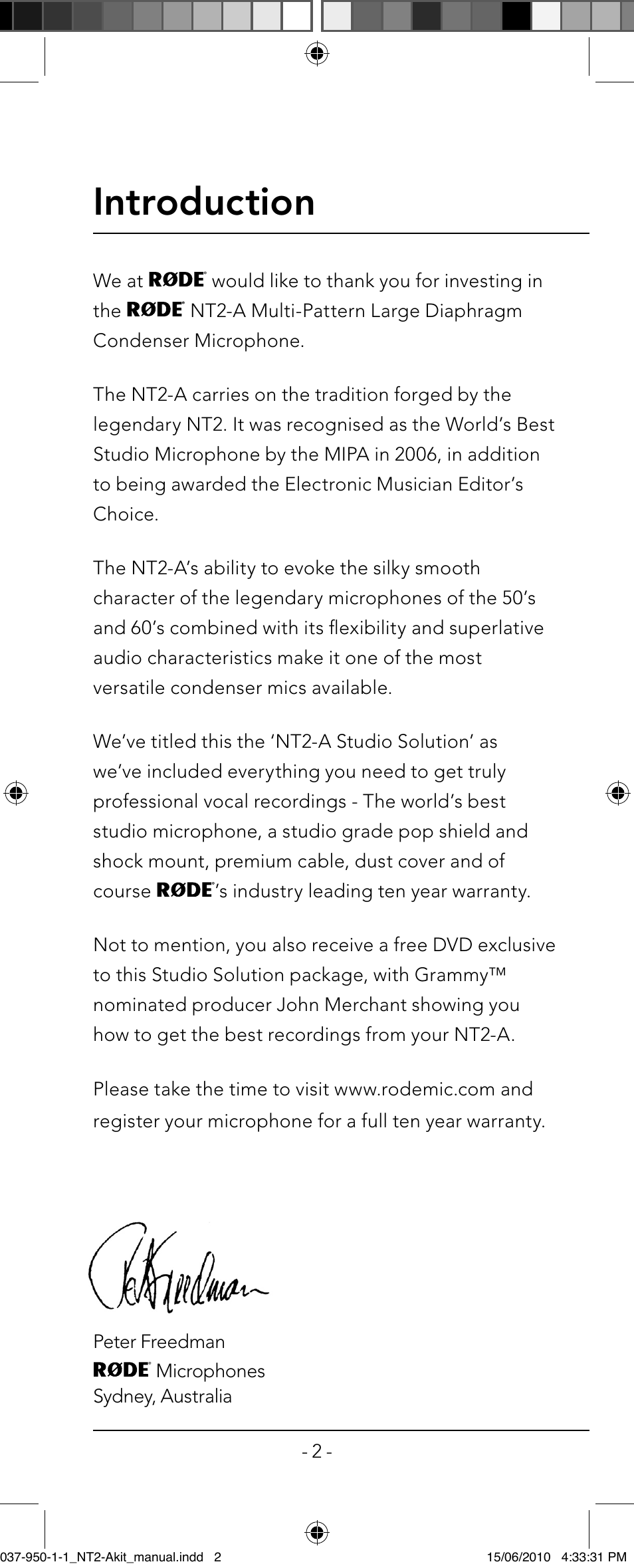 Introduction | RODE Microphones NT2-A User Manual | Page 2 / 12
