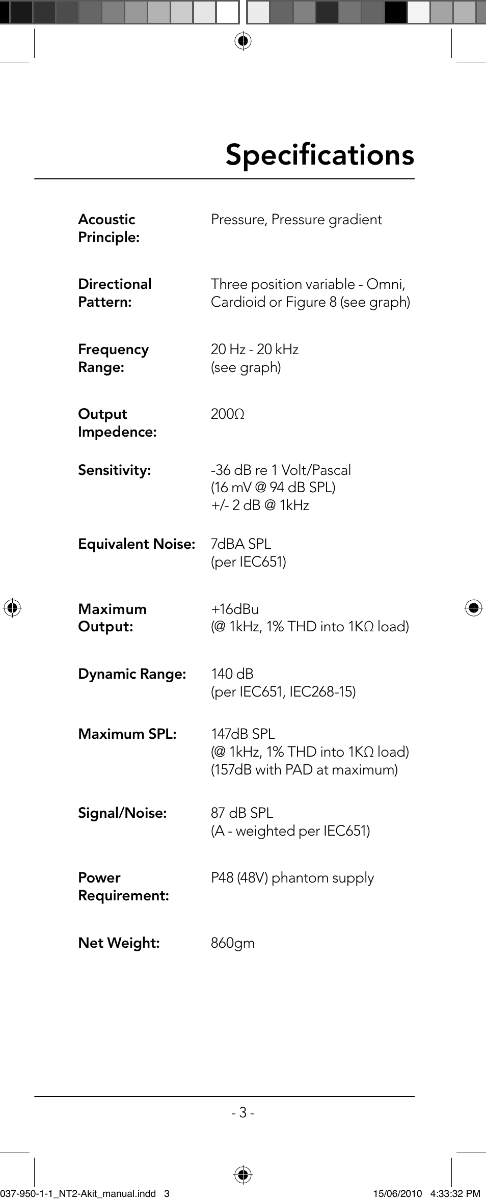 Specifi cations | RODE Microphones NT2-A User Manual | Page 3 / 12