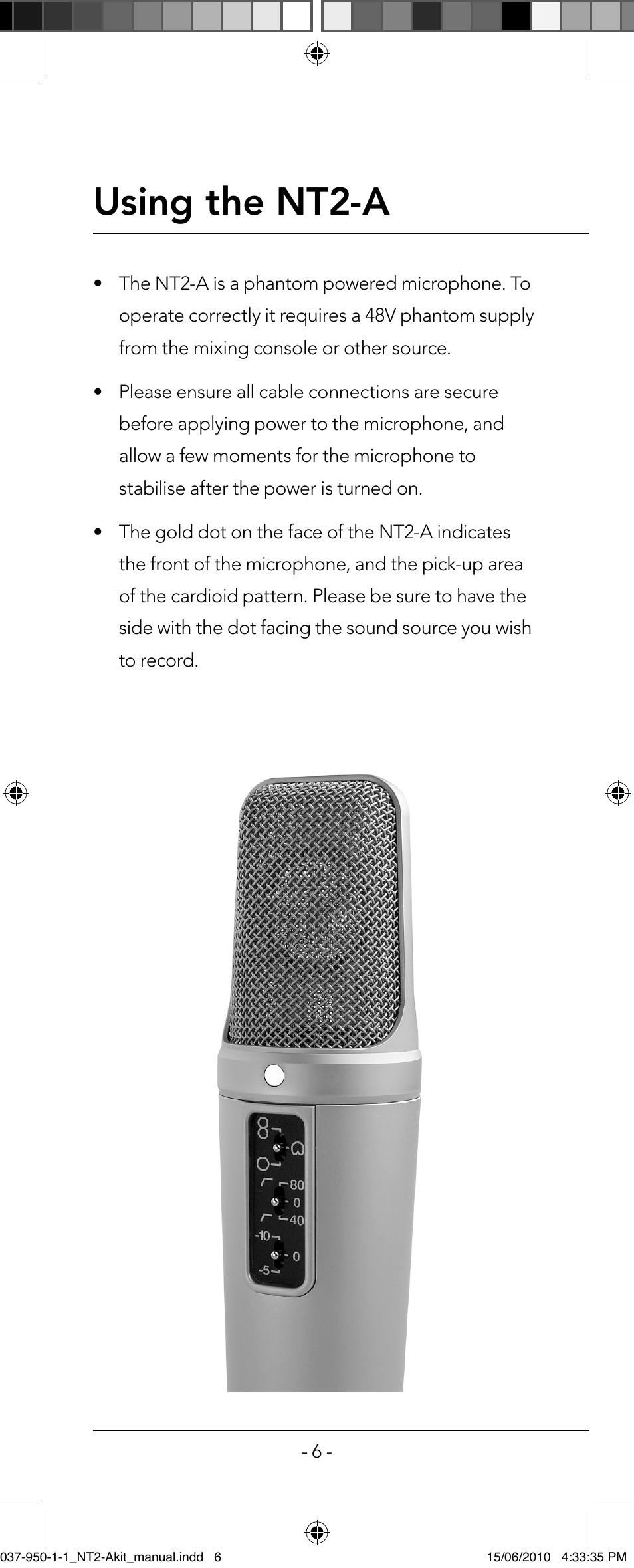 Using the nt2-a | RODE Microphones NT2-A User Manual | Page 6 / 12
