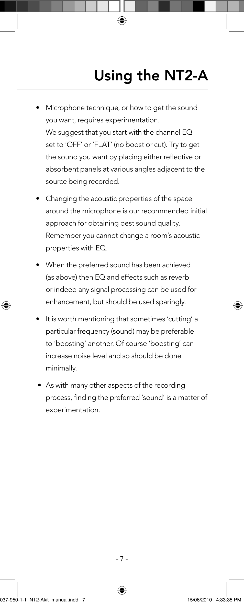 Using the nt2-a | RODE Microphones NT2-A User Manual | Page 7 / 12