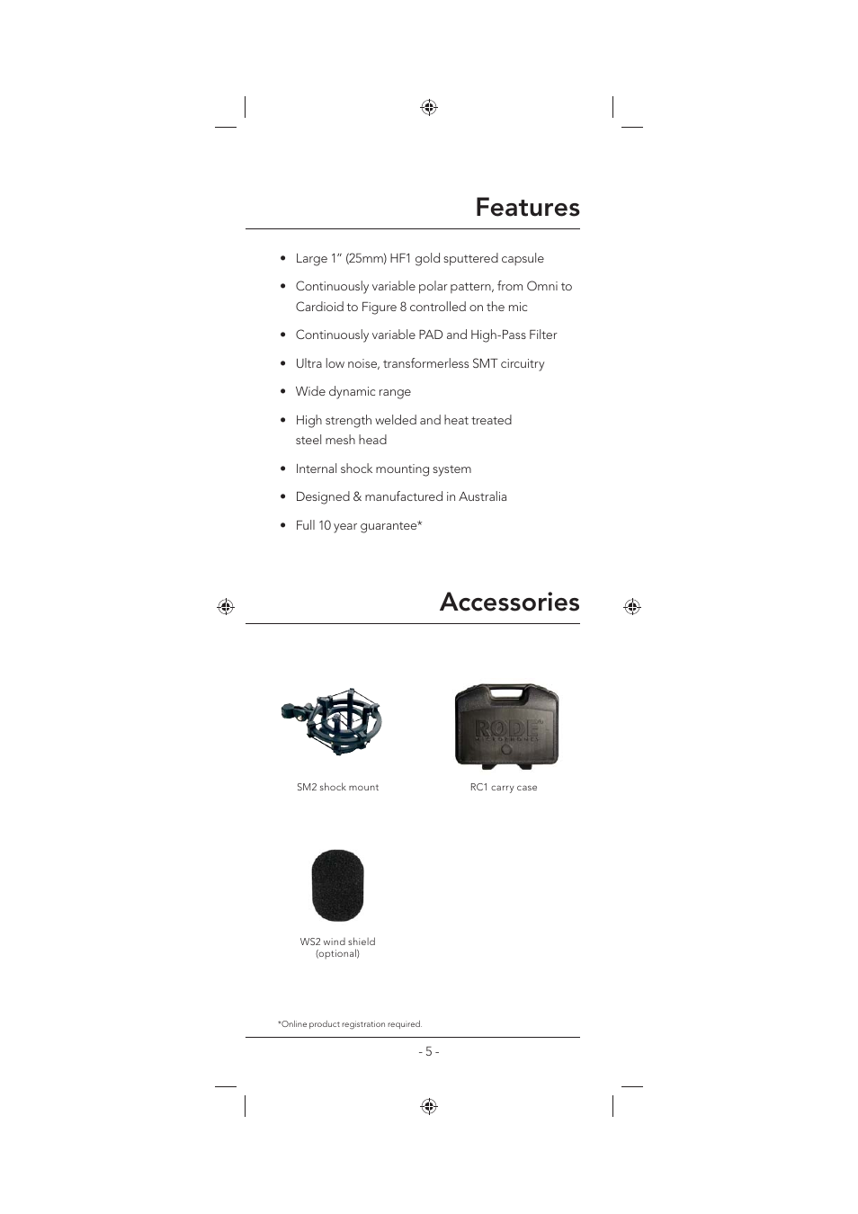 Features, Accessories | RODE Microphones NT2000 User Manual | Page 5 / 12