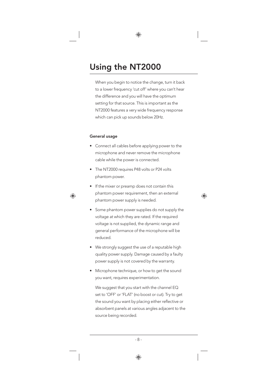 Using the nt2000 | RODE Microphones NT2000 User Manual | Page 8 / 12