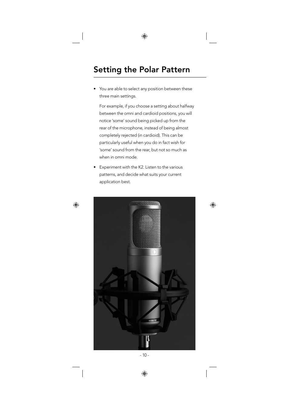 Setting the polar pattern | RODE Microphones K2 User Manual | Page 10 / 16