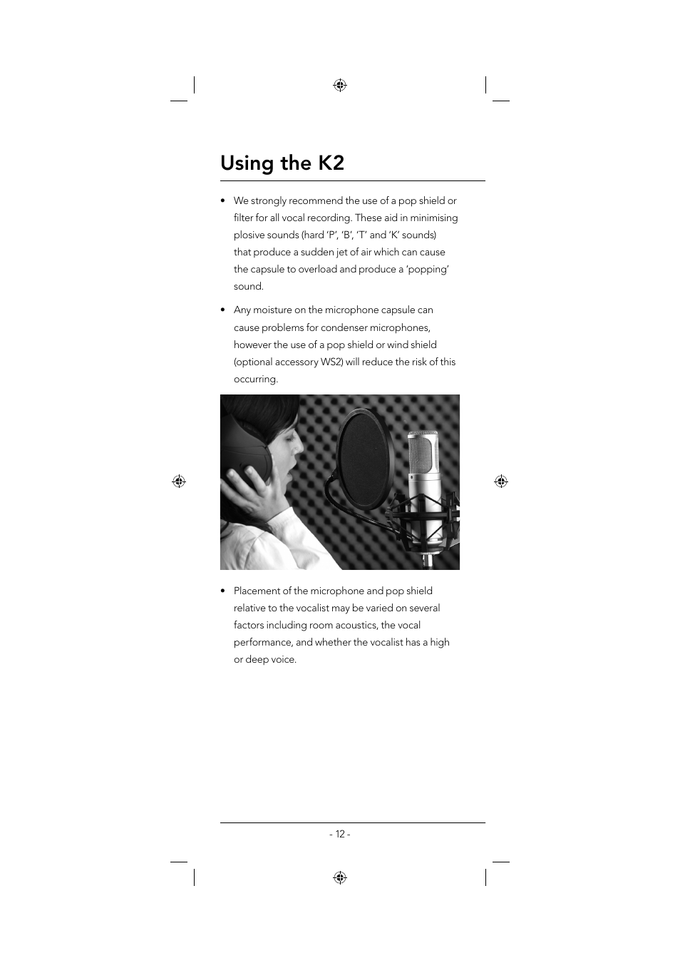 Using the k2 | RODE Microphones K2 User Manual | Page 12 / 16