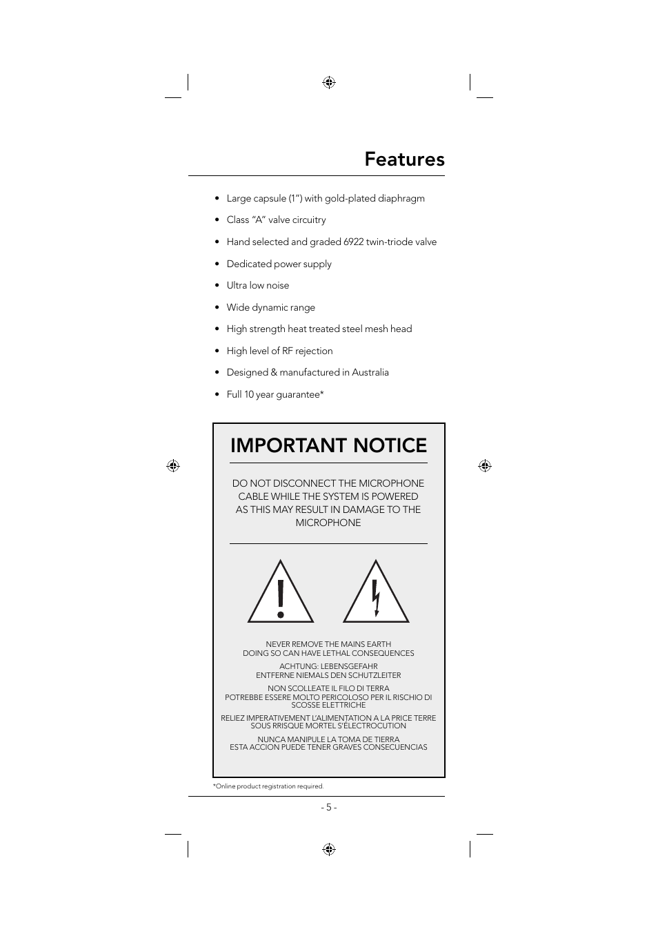 Features, Important notice | RODE Microphones NTK User Manual | Page 5 / 12