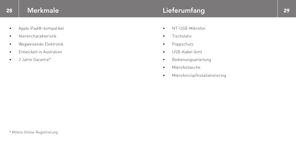 Merkmale, Lieferumfang | RODE Microphones NT-USB User Manual | Page 15 / 105