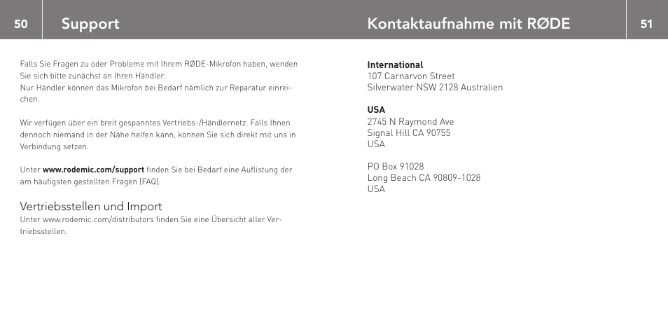 Support, Kontaktaufnahme mit røde | RODE Microphones NT-USB User Manual | Page 26 / 105