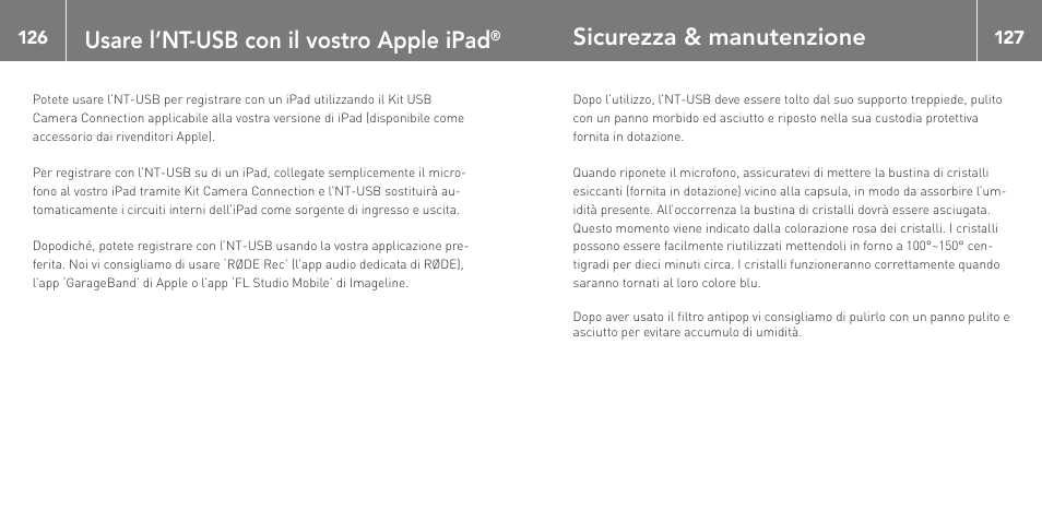 Usare l’nt-usb con il vostro apple ipad, Sicurezza & manutenzione | RODE Microphones NT-USB User Manual | Page 64 / 105