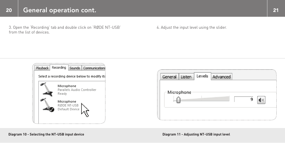 General operation cont | RODE Microphones NT-USB User Manual | Page 11 / 13
