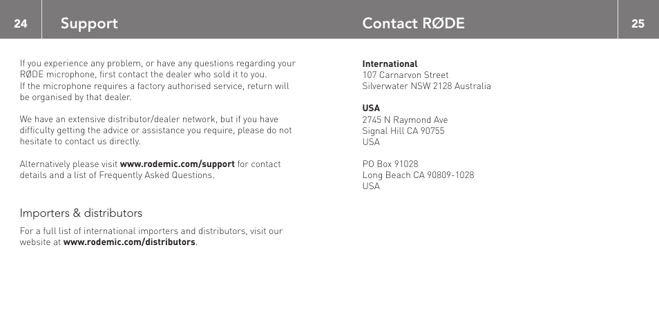 Support, Contact røde | RODE Microphones NT-USB User Manual | Page 13 / 13