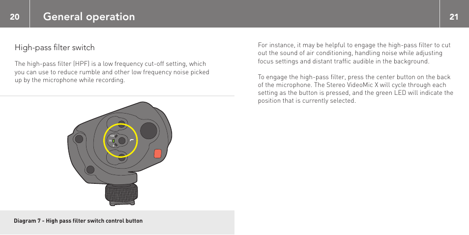 General operation, High-pass filter switch | RODE Microphones Stereo VideoMic X User Manual | Page 11 / 129