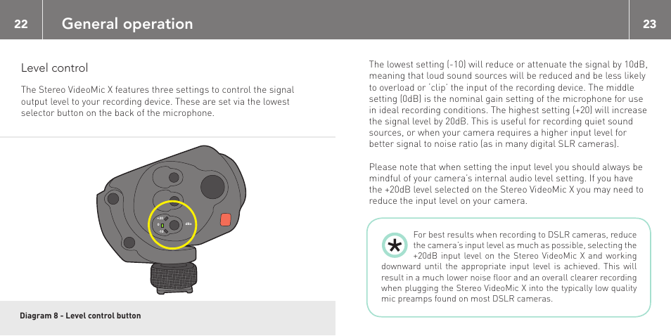 General operation, 22 23 level control | RODE Microphones Stereo VideoMic X User Manual | Page 12 / 129