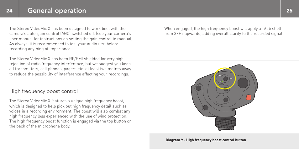 General operation, High frequency boost control | RODE Microphones Stereo VideoMic X User Manual | Page 13 / 129