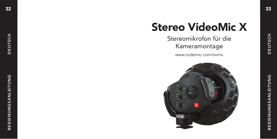 Stereo videomic x, Stereomikrofon für die kameramontage | RODE Microphones Stereo VideoMic X User Manual | Page 17 / 129