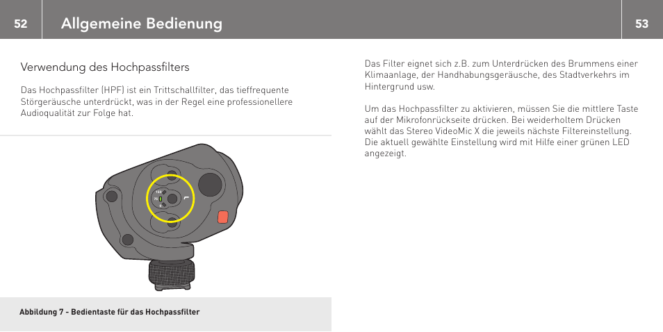 Allgemeine bedienung, Verwendung des hochpassfilters | RODE Microphones Stereo VideoMic X User Manual | Page 27 / 129