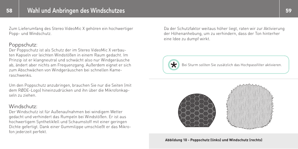Wahl und anbringen des windschutzes | RODE Microphones Stereo VideoMic X User Manual | Page 30 / 129