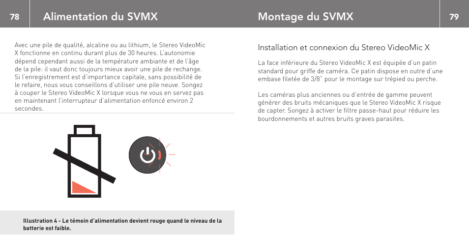 Alimentation du svmx, Montage du svmx | RODE Microphones Stereo VideoMic X User Manual | Page 40 / 129